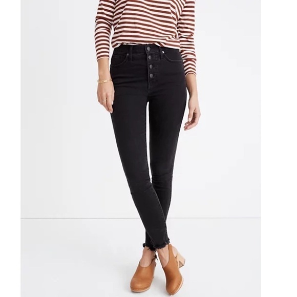 Madewell Women’s 10” High Rise Skinny Jeans Berkeley Black Raw Hem Button Fly 28 - Picture 1 of 10
